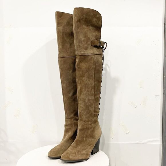 Circus by Sam Edelman Shoes - Sam Edelman Circus Tan Genuine Suede Over Knee Lace Up Tatum Boots 7.5M Women